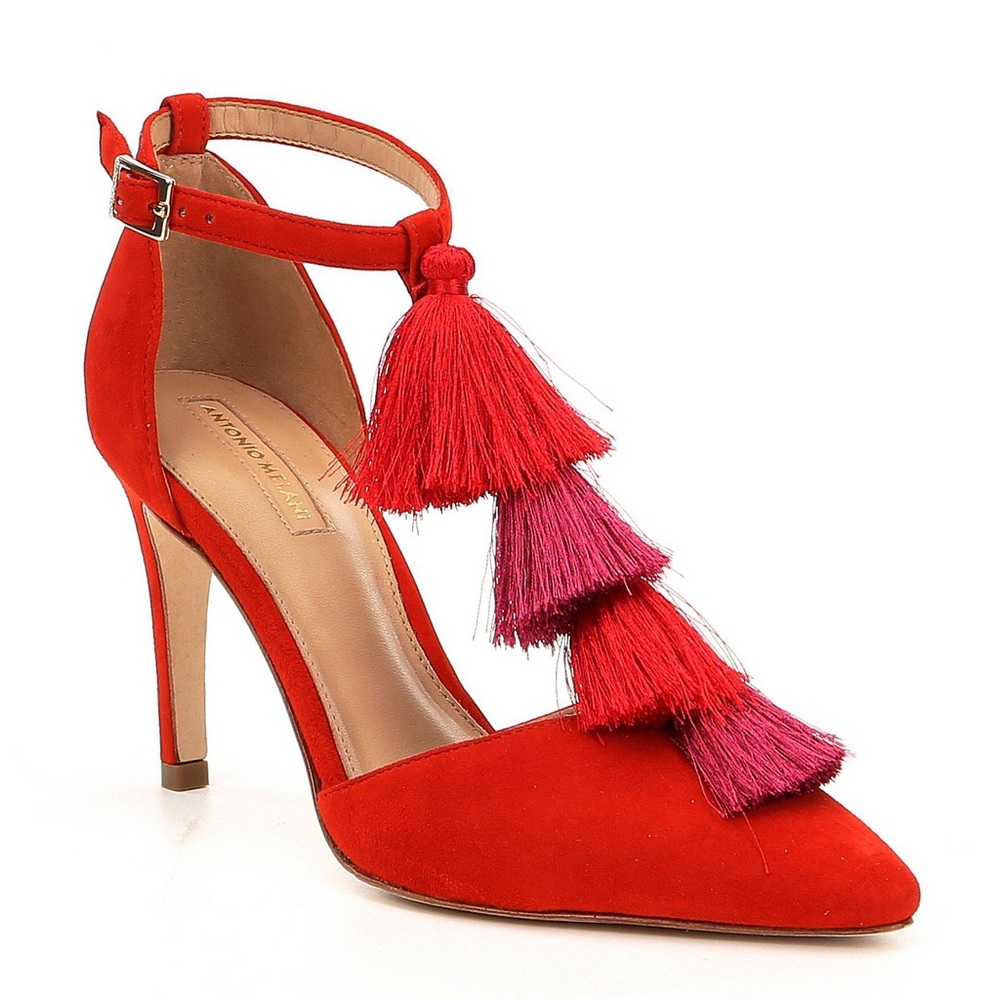 Red & Pink Fringe Pumps